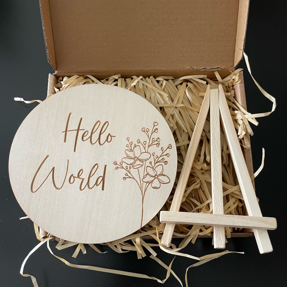 Wooden 'Hello World' Sign with Easel